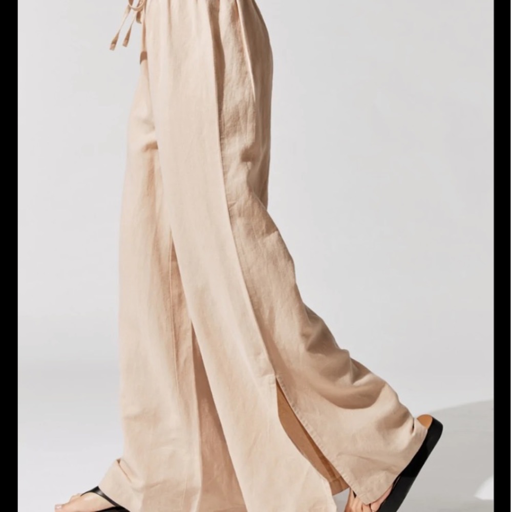 Carbon 38 Linen Side Split Wide Leg Pants